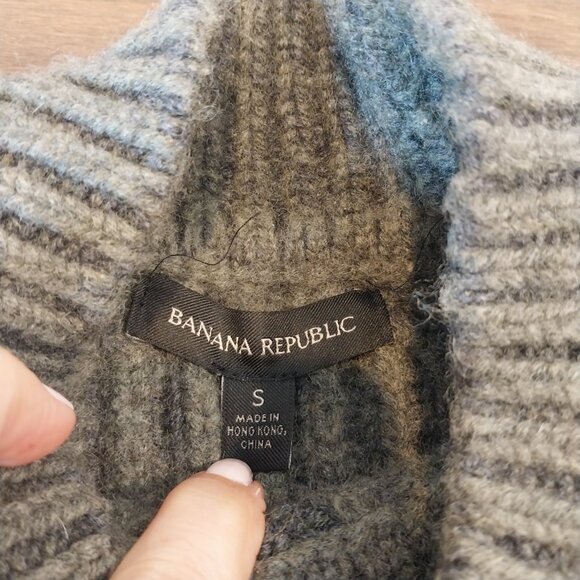 Banana Republic Sweater S Green Cashmere Wool Fisherman Cable Knit Heavy Thick. - Picture 2 of 6